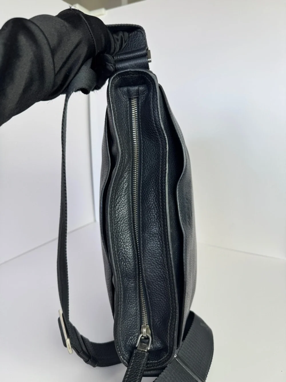 Prada Navy Blue Pebbled Leather Messenger Bag with Branded Strap - Picture 12 of 16